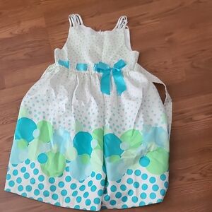 Ashley Ann Polka Dot Kids Spring Easter Dress with Blue Accents Size 12